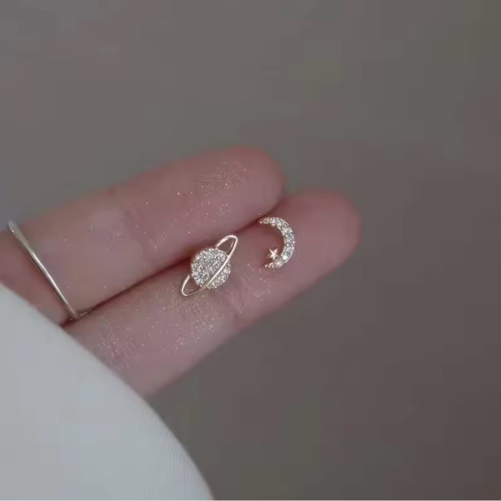 Gold Silver Planet and Moon stud Earrings